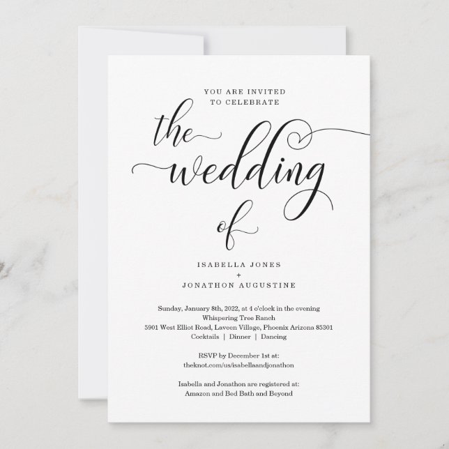 All in One Wedding Invitation with RSVP & Registry (Front)