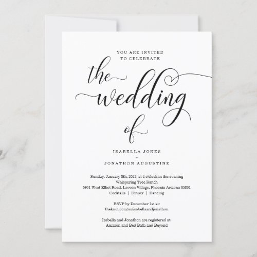 All in One Wedding Invitation with RSVP  Registry