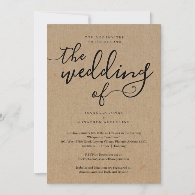 All in One Wedding Invitation with RSVP & Registry