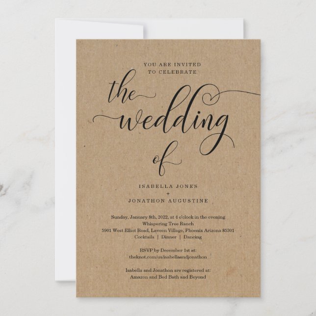 All in One Wedding Invitation with RSVP & Registry (Front)