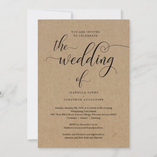 All in One Wedding Invitation with RSVP  Registry