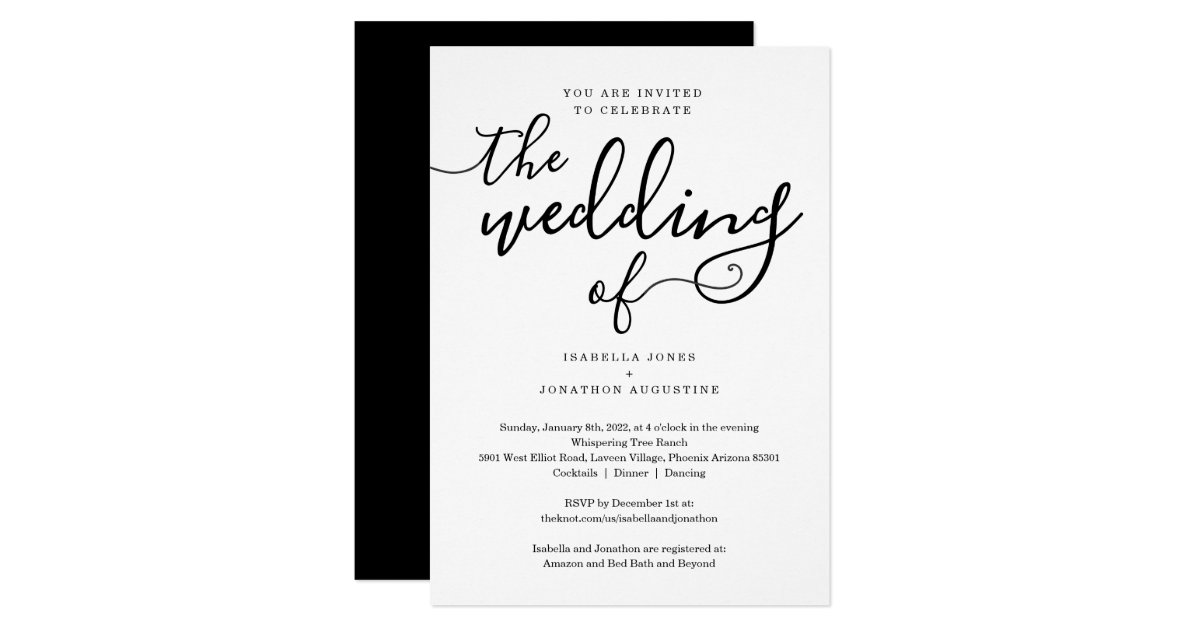 All in One Wedding Invitation with RSVP & Registry