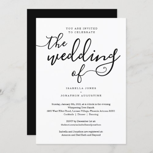 All in One Wedding Invitation with RSVP  Registry