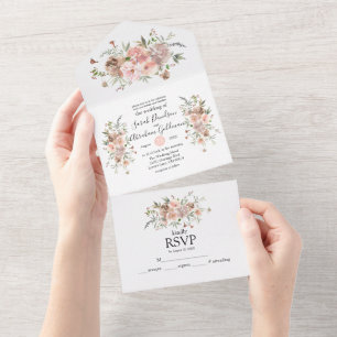 All In One Wedding Invitations Pink Mauve Floral