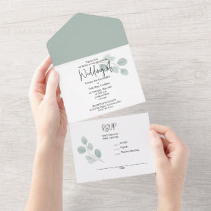 All in One Wedding Invite Minimal Green Eucalyptus