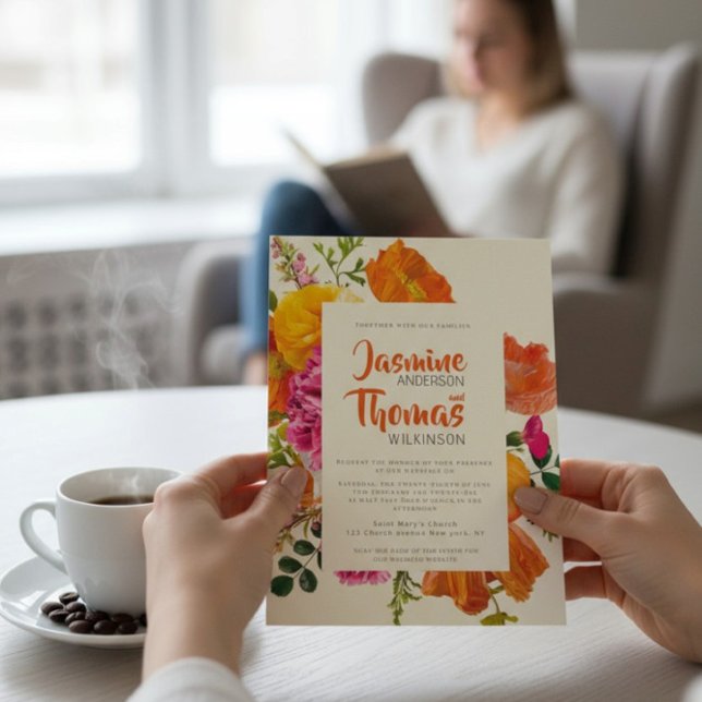 all in one wedding qr code orange poppy wedding invitation (Creator Uploaded)