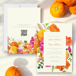 all in one wedding qr code orange poppy wedding invitation