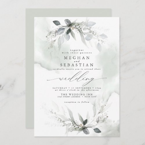 ALL in One  Wedding Watercolor Greenery Invitation