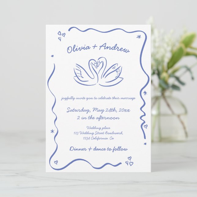 All in One Whimsical Funky Hand Drawn Wedding  Invitation (Standing Front)