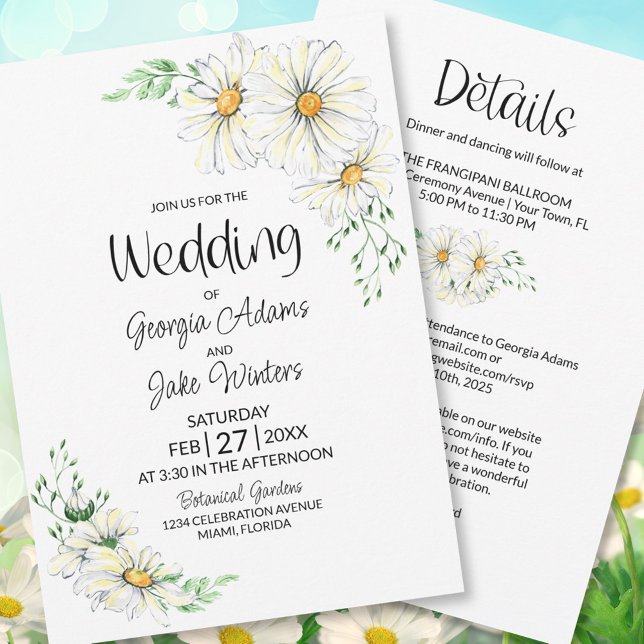 All in One White Daisies Wedding Invitation (Creator Uploaded)
