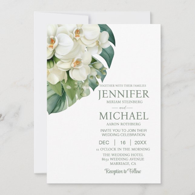 All in One White Orchids Wedding Invitations (Front)