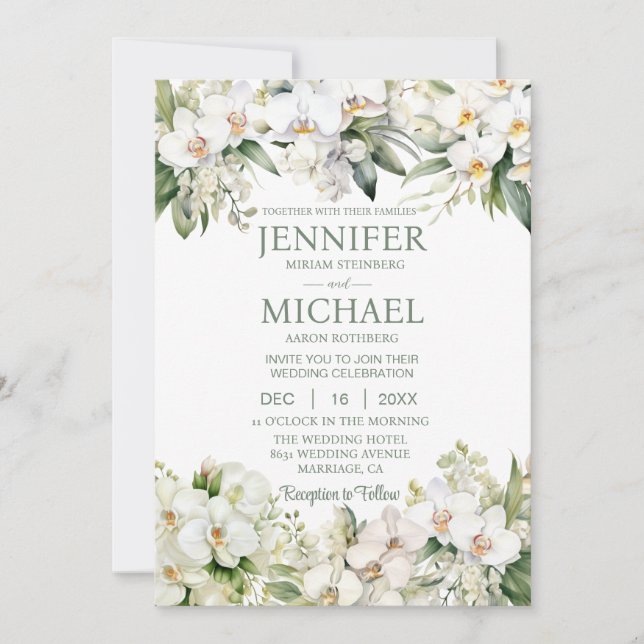 All in One White Orchids Wedding Invitations (Front)