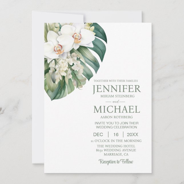 All in One White Orchids Wedding Invitations (Front)