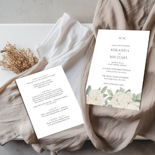 ALL-IN-ONE White Roses Elegant monogram WEDDING Invitation