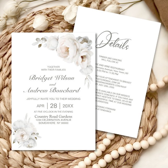 All In One White Winter Floral Wedding Invitation (Creator Uploaded)