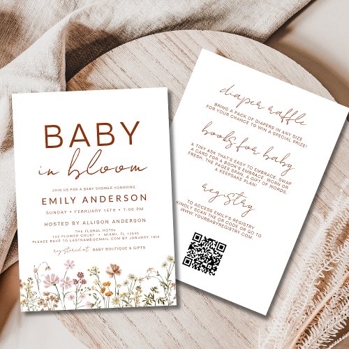 Wildflower Floral or wildflower baby shower invitation