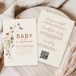 All in One Wildflower Baby in Bloom Faux Linen Invitation