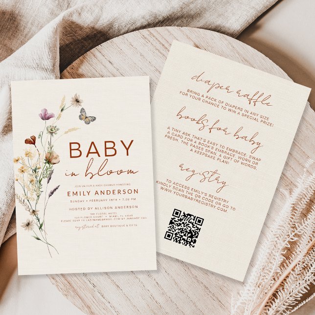 All in One Wildflower Baby in Bloom Faux Linen Invitation (Creator Uploaded)