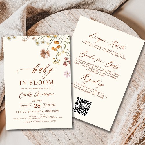 Wildflower Beige Floral or wildflower baby shower invitation