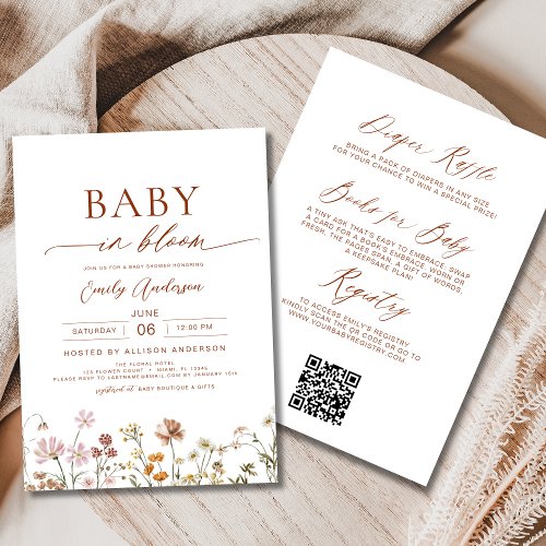 Wildflower Floral or wildflower baby shower invitation