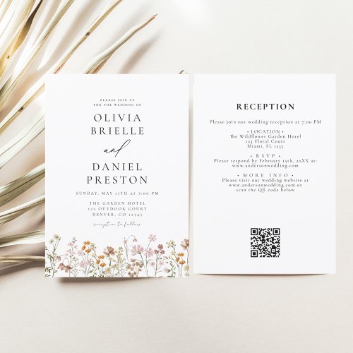 All in One Wildflower  QR Code Garden Wedding Invitation
