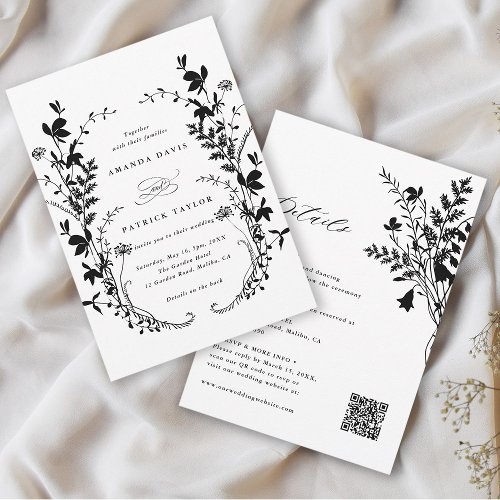 All In One Wildflower Silhouette Wreath Wedding  Invitation