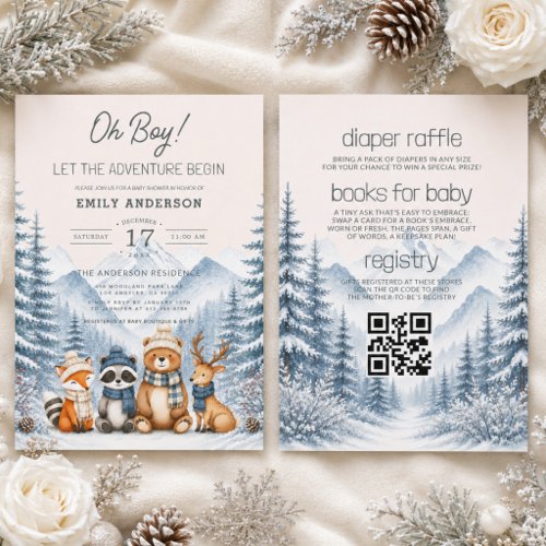 All in One Winter Woodland Forest Baby Shower Invitation