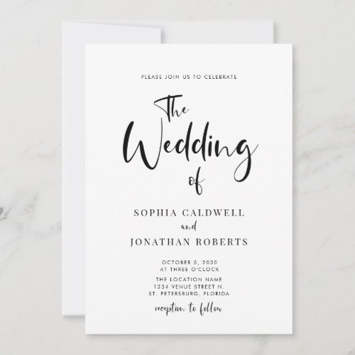 All in One with Details Modern Calligraphy Wedding Invitation