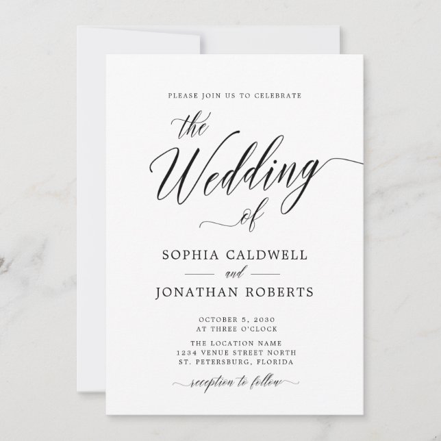 All in One with Details Modern Calligraphy Wedding Invitation (Front)