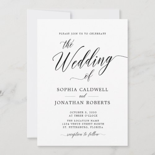 All in One with Details Modern Calligraphy Wedding Invitation