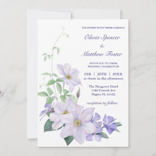 All in one, withe and periwinkle clematis Wedding Invitation