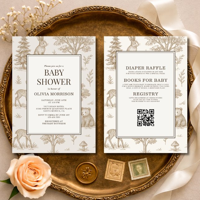 All in One Woodland Animals QR Code Baby Shower Invitation (Creator Uploaded)