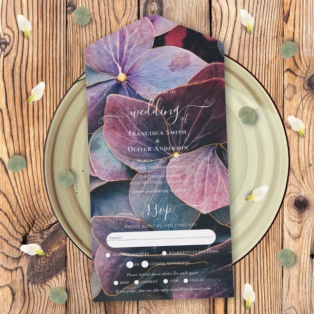 All Inclusive Blue Purple Hydrangeas Wedding RSVP In One Invitation (Creator Uploaded)
