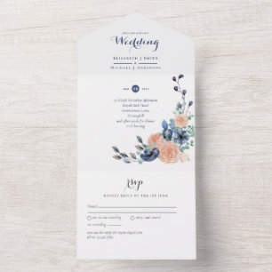 All Inclusive Coral and Blue Wedding Invitation