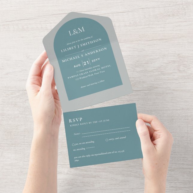 All Inclusive Modern Simple Elegant Wedding RSVP All In One Invitation (Tearaway)