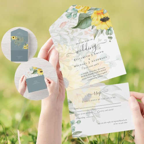 All Inclusive Romantic Sunflowers Wedding RSVP All In One Invitation