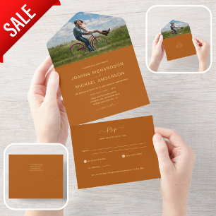 All Inclusive Terracotta Orange PHOTO Wedding RSVP In One Invitation