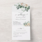 All Inclusive White Roses Floral Wedding RSVP  All In One Invitation (Inside)