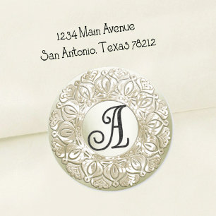 ALL INITIALS Black Monogram 3 Pearly Filigree Edge Classic Round Sticker