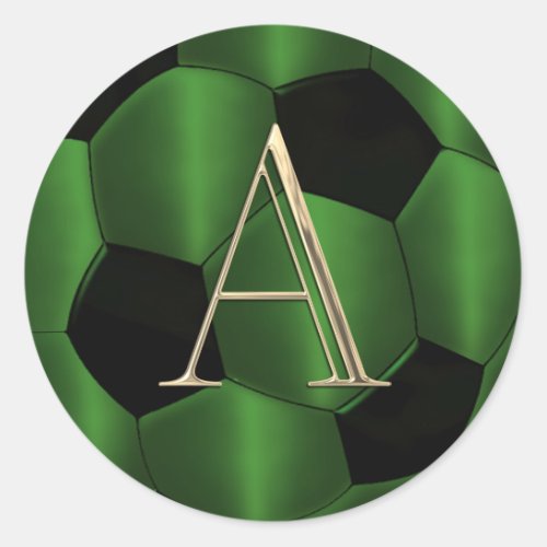 ALL INITIALS Emerald Green and Black Soccer Ball Classic Round Sticker