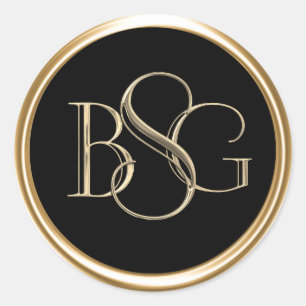 ALL INITIALS Gold 3 Monogram on any color Classic Round Sticker