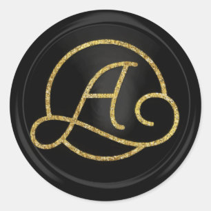 ALL INITIALS Gold Circle Monogram Black Classic Round Sticker