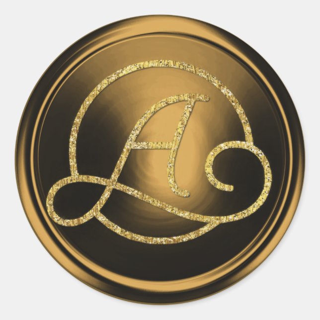 ALL INITIALS Gold Circle Monogram Bronze Classic Round Sticker (Front)