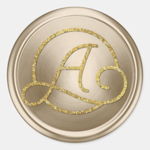 ALL INITIALS Gold Circle Monogram Champagne Classic Round Sticker