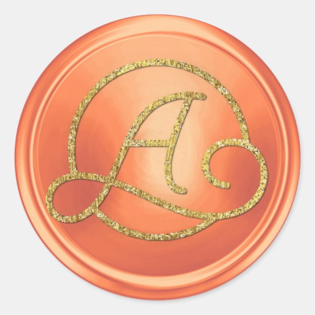 ALL INITIALS Gold Circle  Monogram Copper Classic Round Sticker (Front)