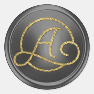 ALL INITIALS Gold Circle Monogram Dark Gray Classic Round Sticker