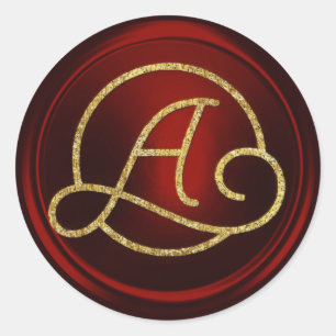 ALL INITIALS Gold Circle Monogram Deep Red Classic Round Sticker