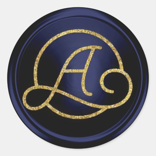 ALL INITIALS Gold Circle Monogram Navy Blue Classic Round Sticker (Front)