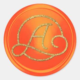 ALL INITIALS Gold Circle Monogram Orange Classic Round Sticker