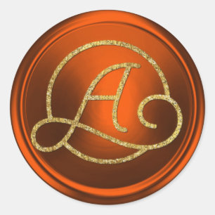ALL INITIALS Gold Circle Monogram Pumpkin Rust Classic Round Sticker
